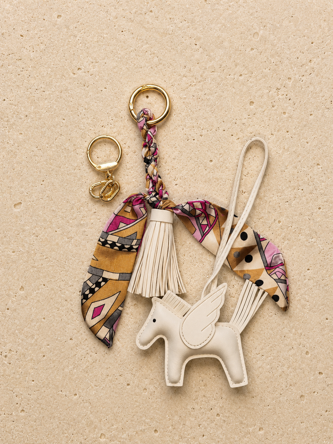 White Equestrian Bag Charm Set