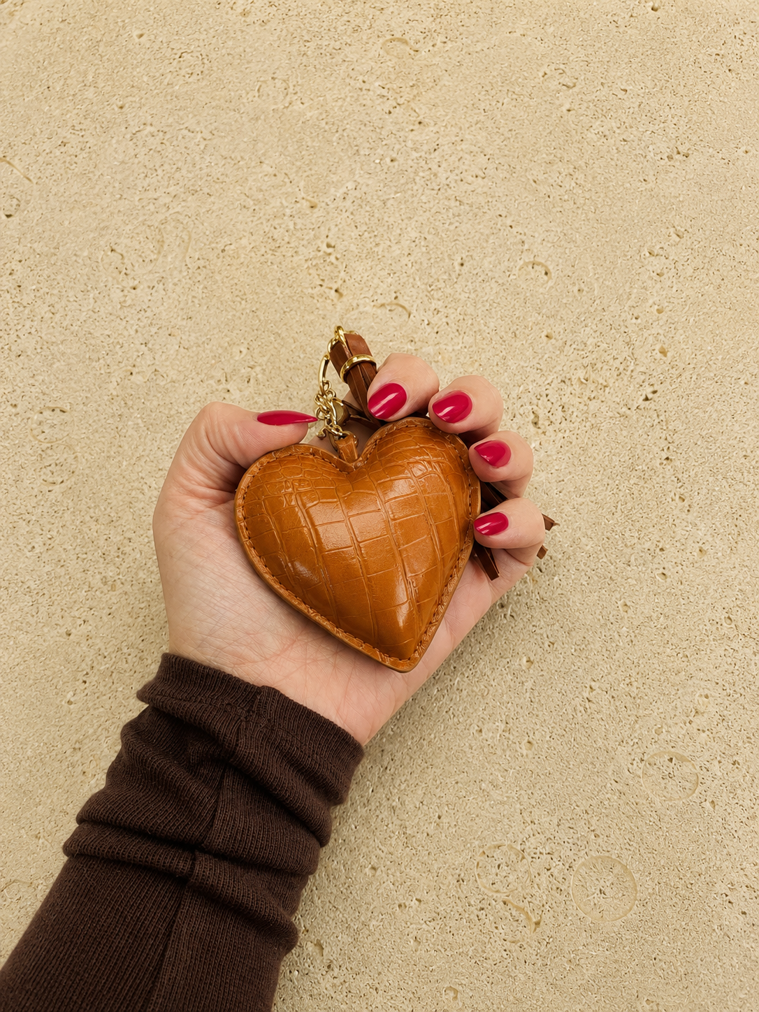 Tan Croc Heart Charm