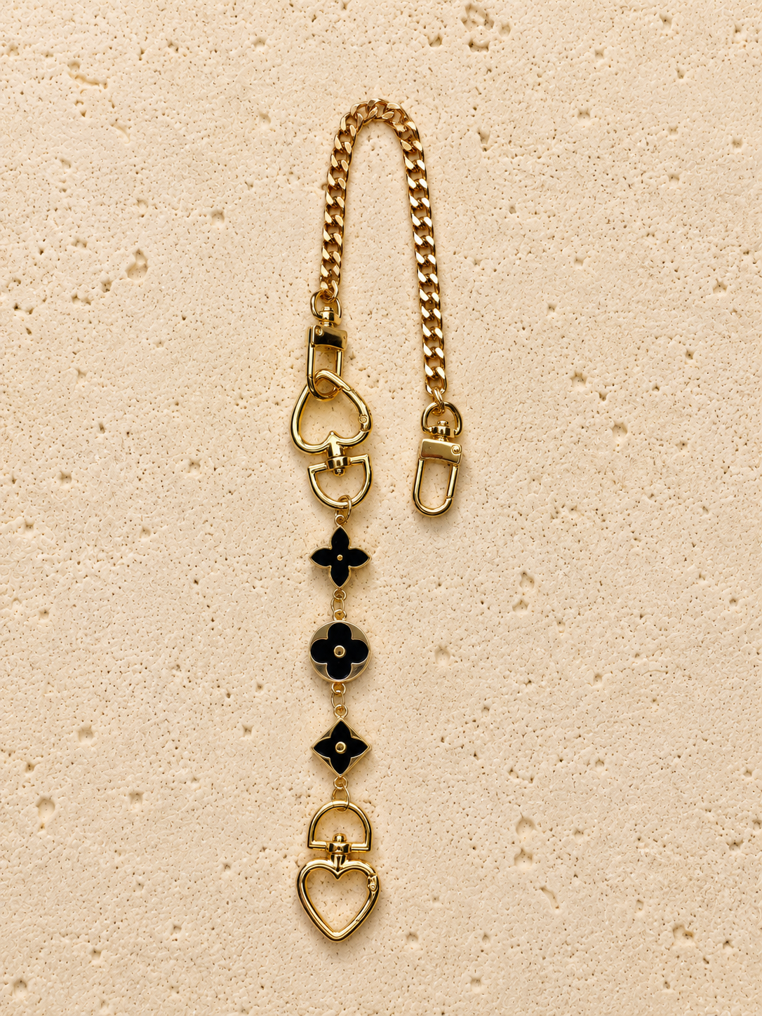 Heart Chain Black Gold Bag Charm