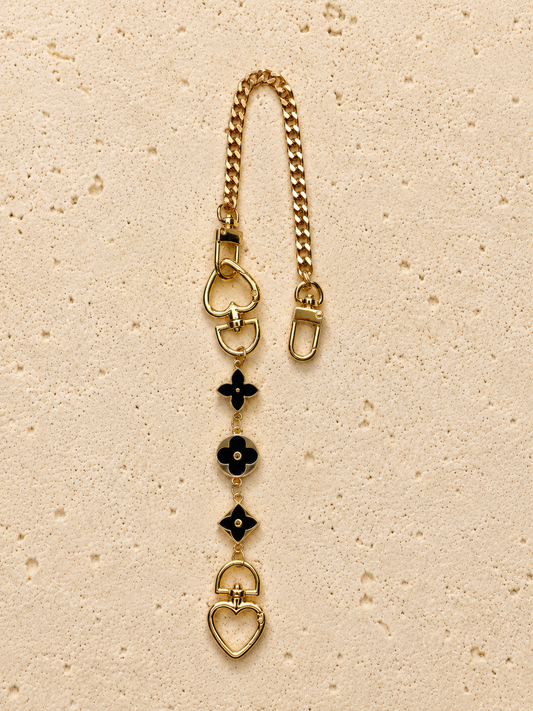Heart Chain Black Gold Bag Charm