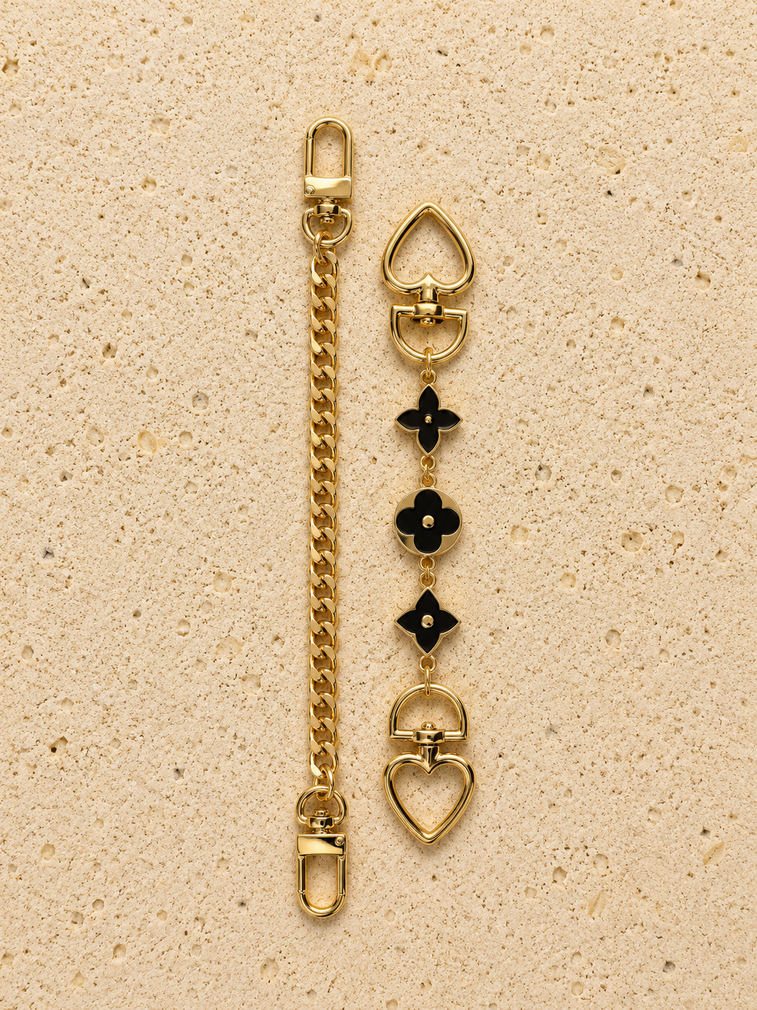 Heart Chain Black Gold Bag Charm