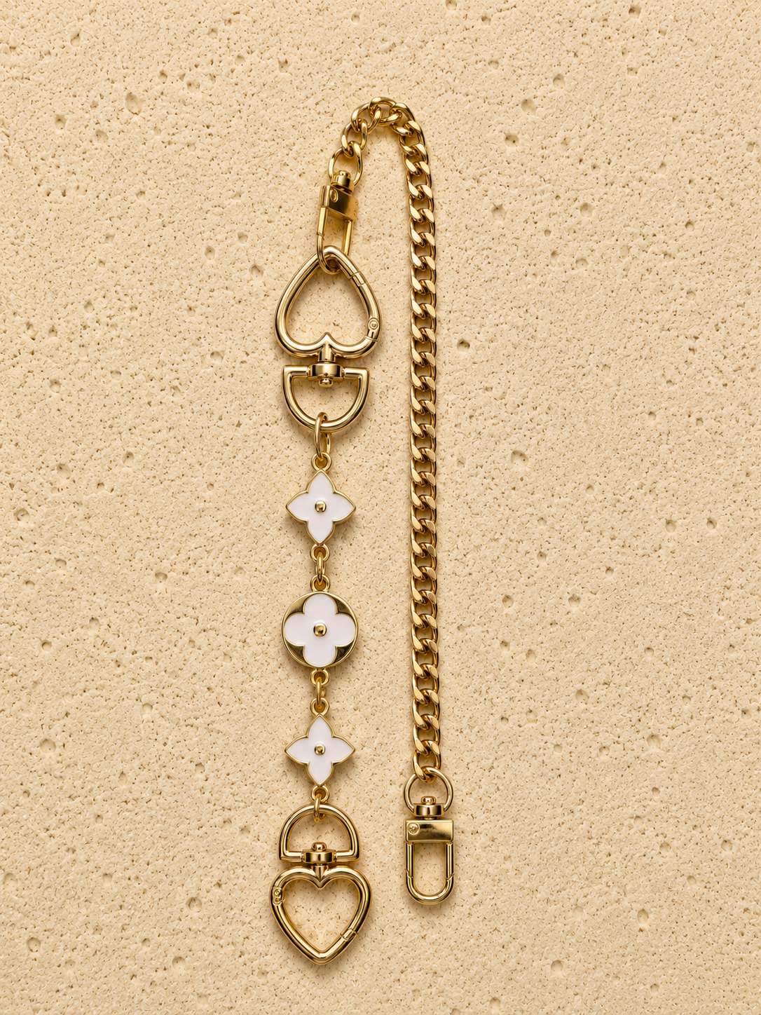 Heart Chain Gold White Bag Charm