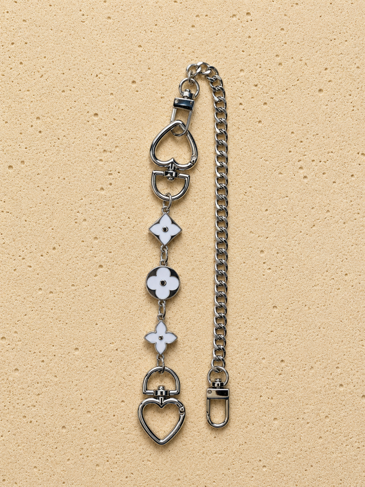 Heart Chain Silver White Bag Charm